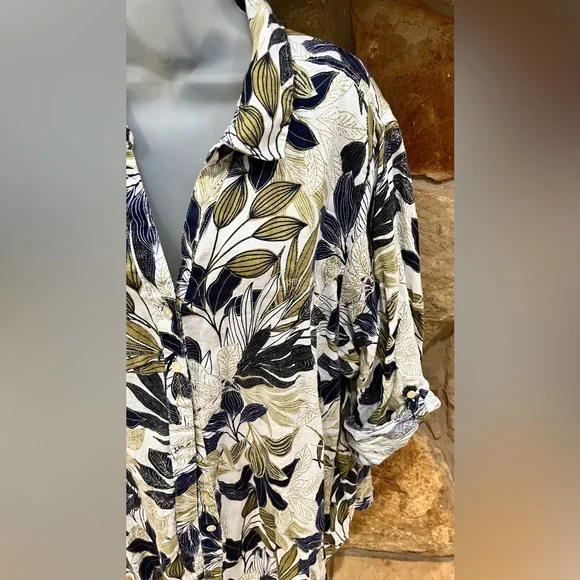 Tahari Airy Linen Shirt Women 2X Lagenlook Coastal Resort Cruise Botanical - Picture 15 of 16
